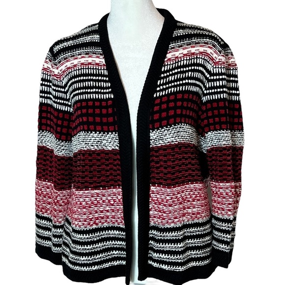 Chico’s Black & Red Patterned Open Cardigan • Size 1 (8 Med) - Picture 1 of 7